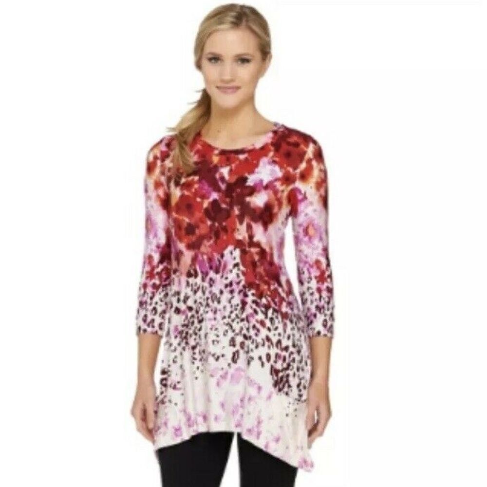 LOGO Lori Goldstein Floral/Animal Tunic Sz M